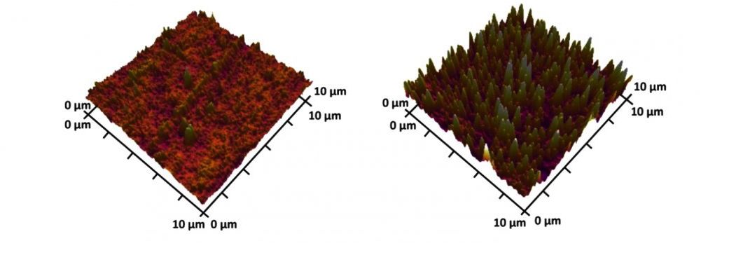 Atomic force microscopy images of polymer brushes.